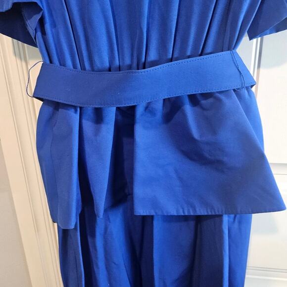 Vintage Leslie Fay Peplum Dress Womens Size 12 Blue 80s Glam Rock Pinup Party - Picture 8 of 12
